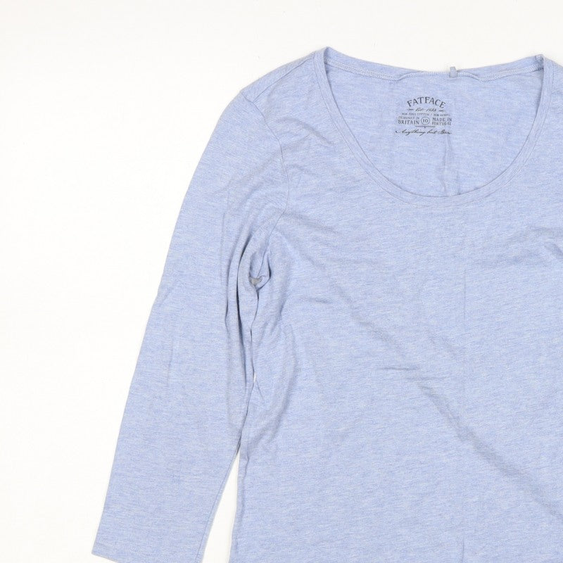 FatFace Women Blue Marl Size 10 Basic Scoop Neck Long Sleeve T-Shirt