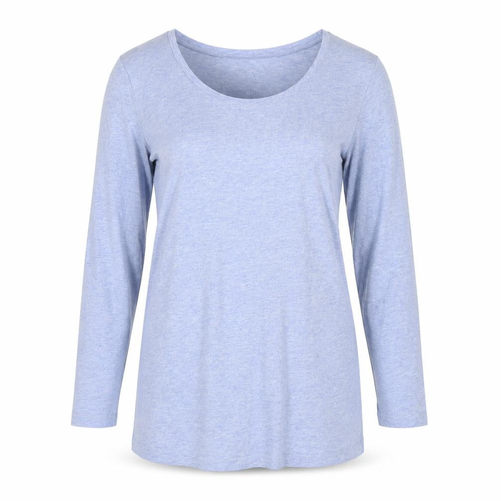 FatFace Women Blue Marl Size 10 Basic Scoop Neck Long Sleeve T-Shirt
