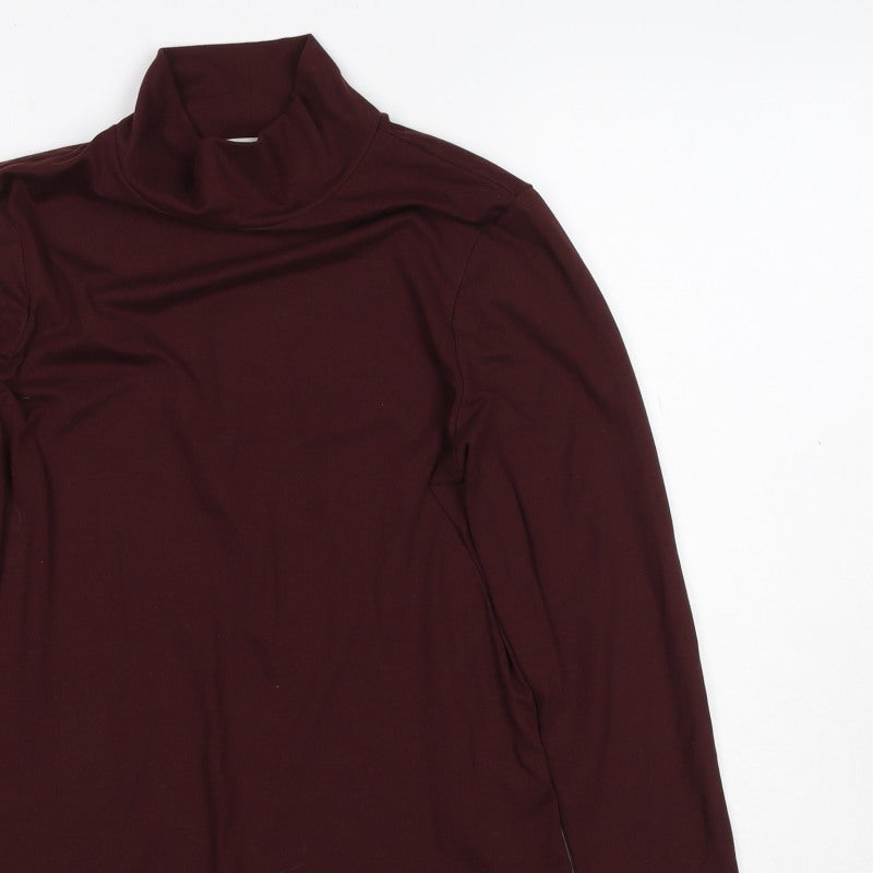 M&S Women Brown UK 12 Roll Neck Long Sleeve Jersey Top