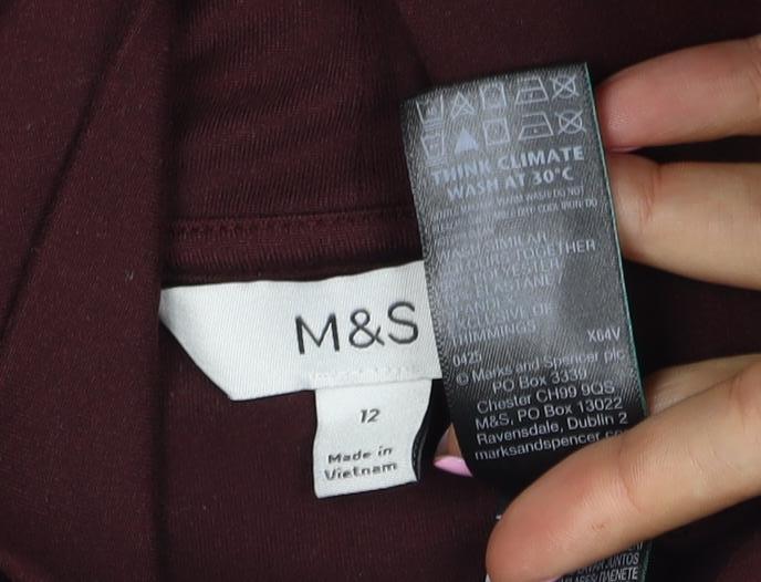 M&S Women Brown UK 12 Roll Neck Long Sleeve Jersey Top