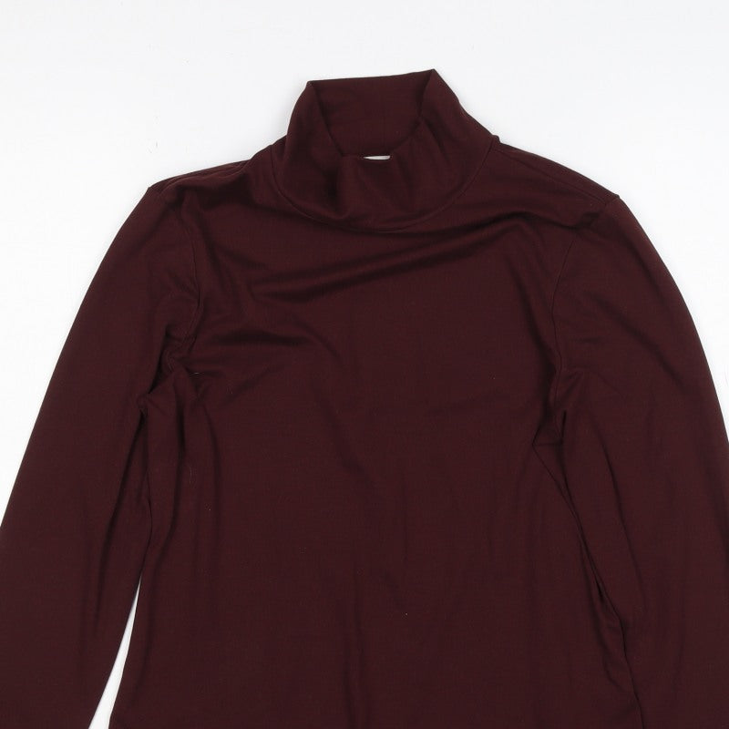 M&S Women Brown UK 12 Roll Neck Long Sleeve Jersey Top