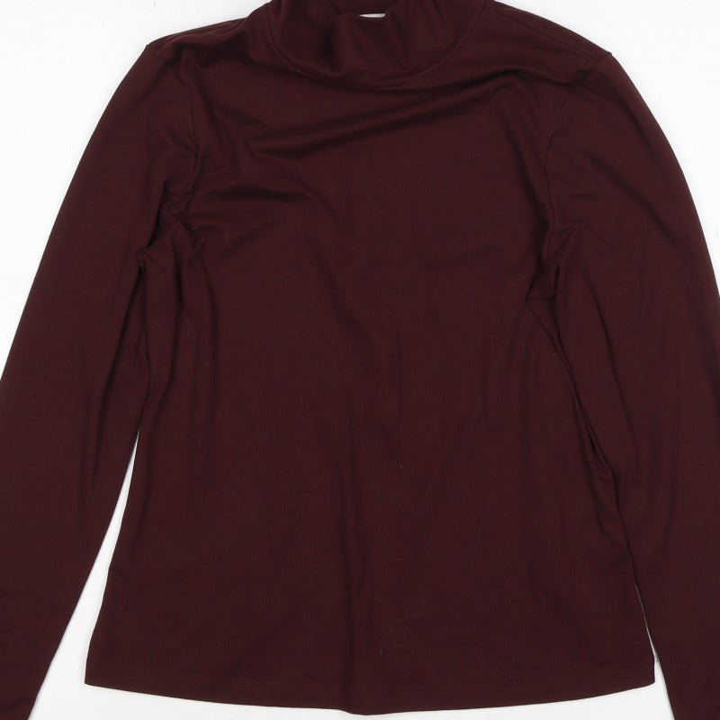 M&S Women Brown UK 12 Roll Neck Long Sleeve Jersey Top