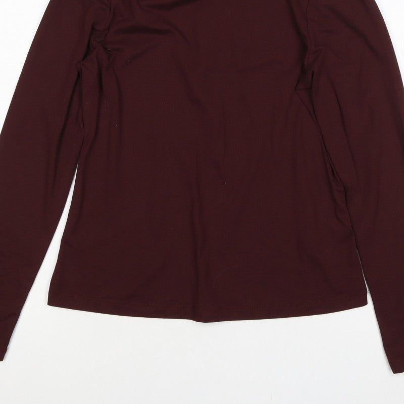 M&S Women Brown UK 12 Roll Neck Long Sleeve Jersey Top