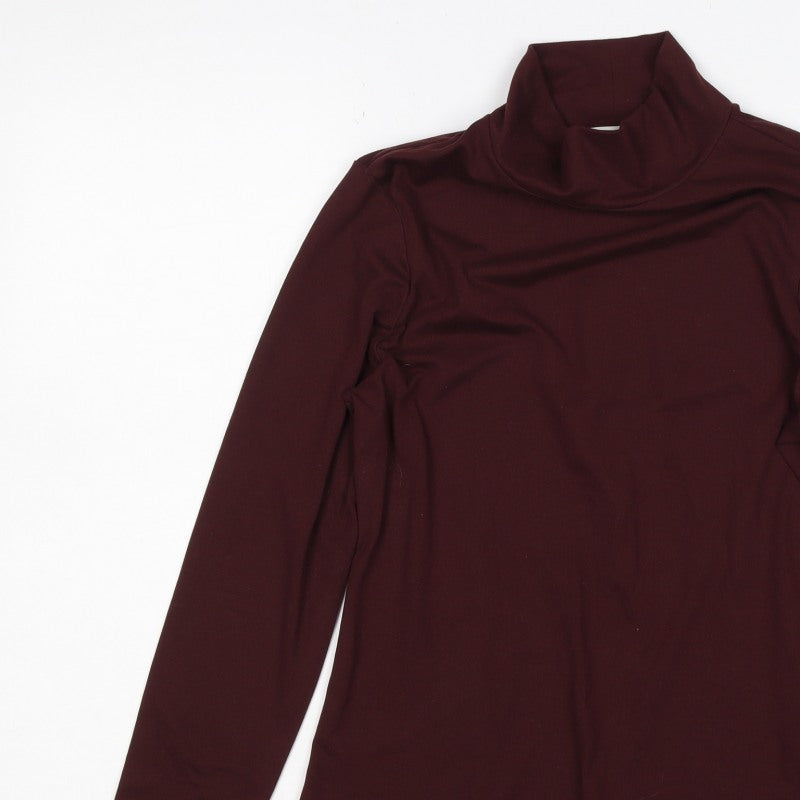 M&S Women Brown UK 12 Roll Neck Long Sleeve Jersey Top