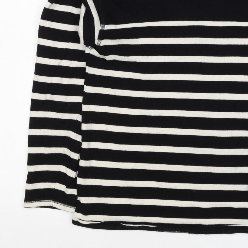 Zara Women Black White Striped Cotton Jersey Long Sleeve T-Shirt S