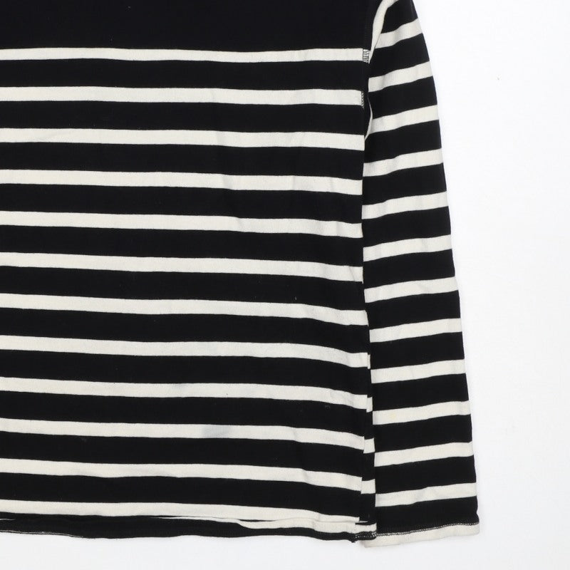 Zara Women Black White Striped Cotton Jersey Long Sleeve T-Shirt S