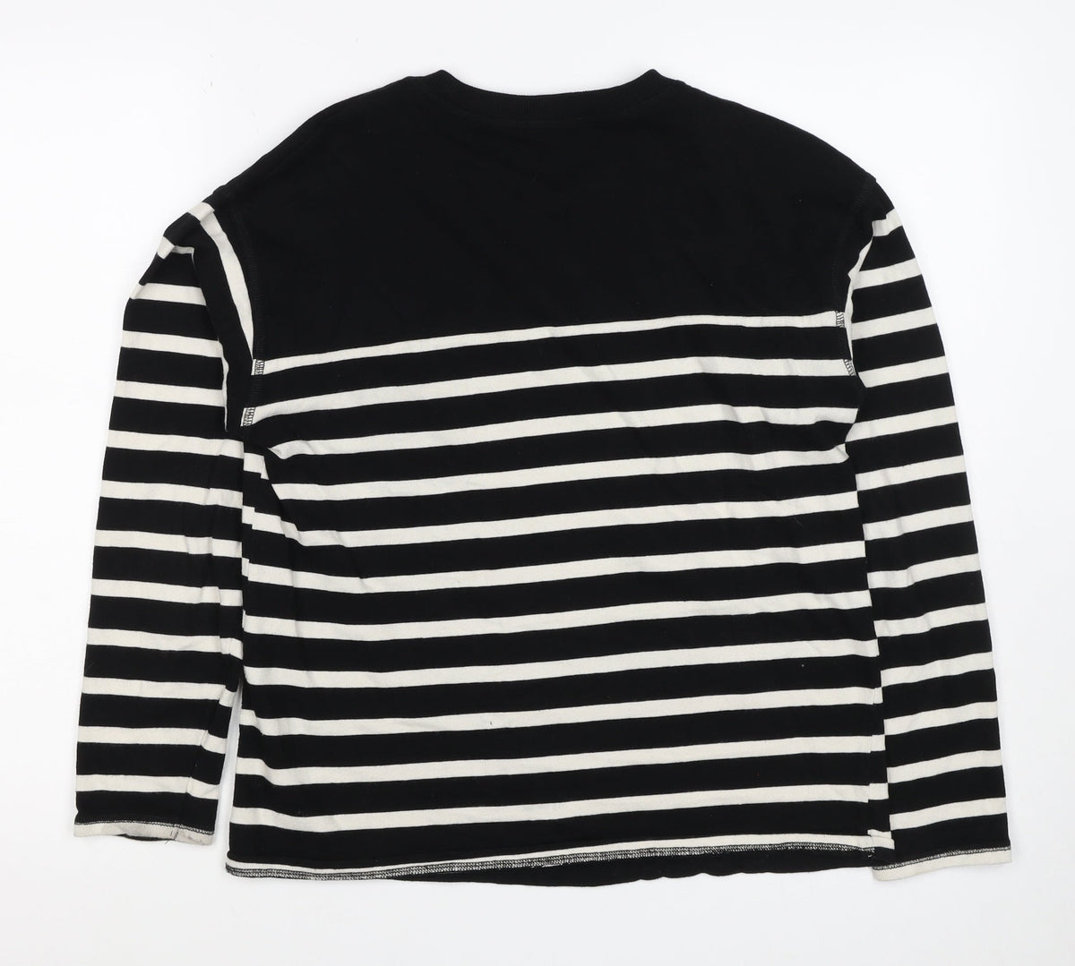 Zara Women Black White Striped Cotton Jersey Long Sleeve T-Shirt S