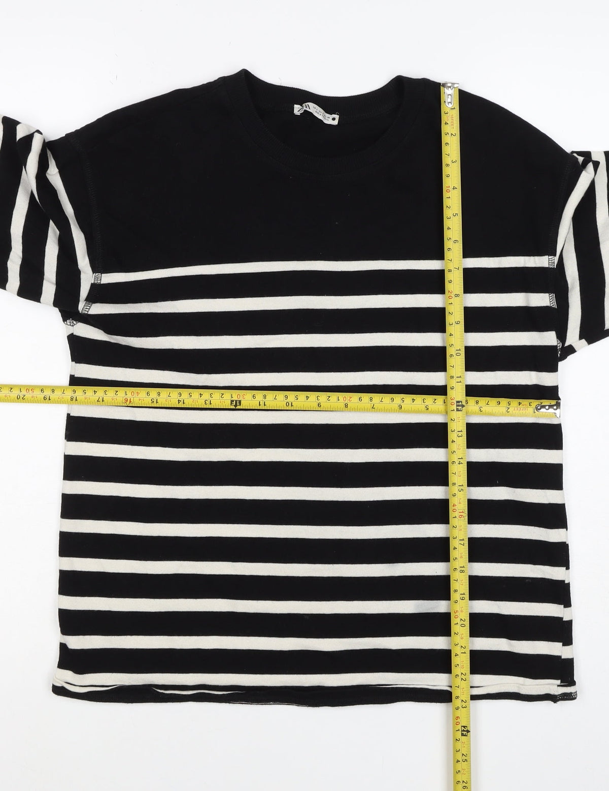 Zara Women Black White Striped Cotton Jersey Long Sleeve T-Shirt S