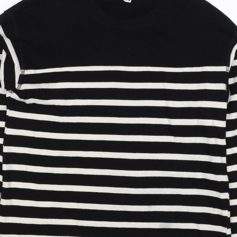 Zara Women Black White Striped Cotton Jersey Long Sleeve T-Shirt S
