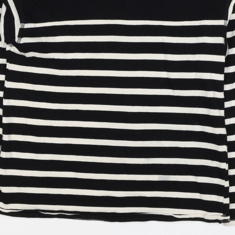 Zara Women Black White Striped Cotton Jersey Long Sleeve T-Shirt S