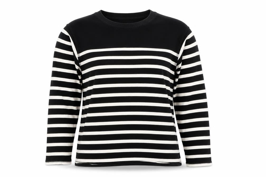 Zara Women Black White Striped Cotton Jersey Long Sleeve T-Shirt S