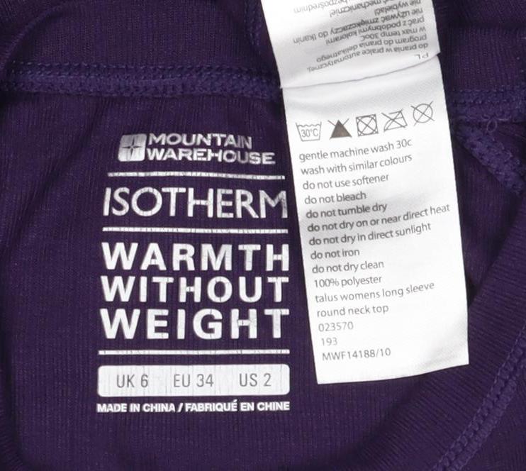 Mountain Warehouse Women Purple UK 6 Thermal Long Sleeve T-Shirt