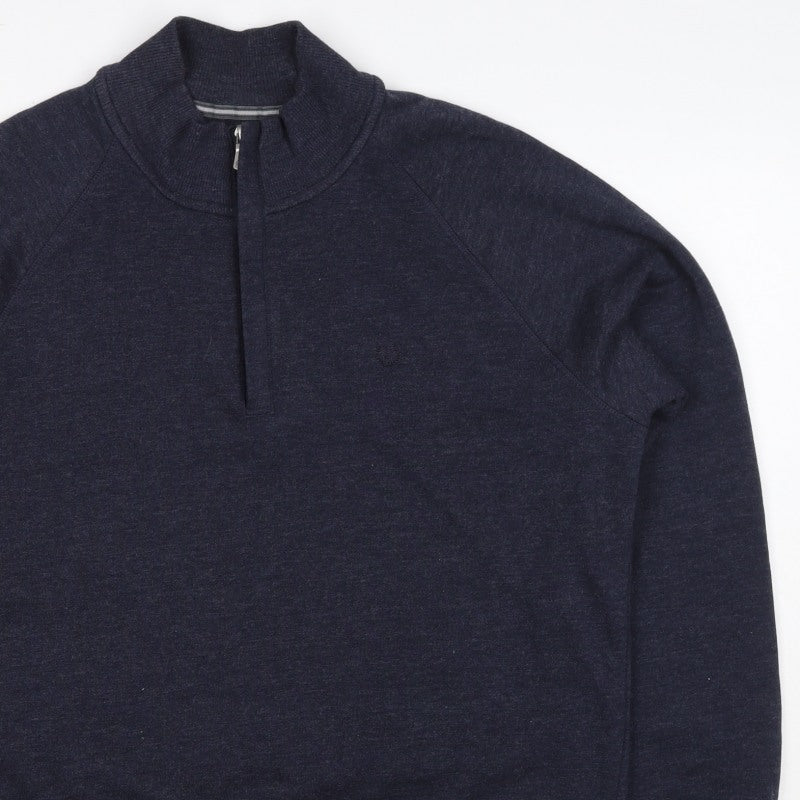 Lincoln Men's Blue M 1/4 Zip Mock Neck Cotton Blend Sweatshirt