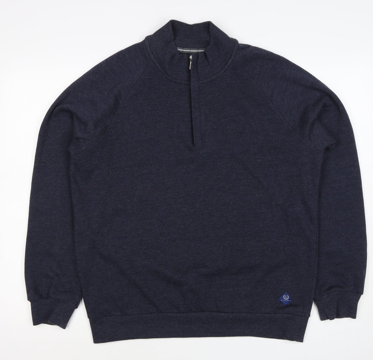 Lincoln Men's Blue M 1/4 Zip Mock Neck Cotton Blend Sweatshirt