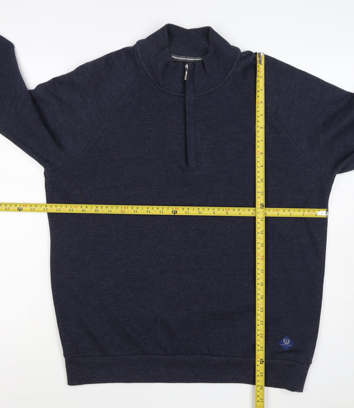 Lincoln Men's Blue M 1/4 Zip Mock Neck Cotton Blend Sweatshirt