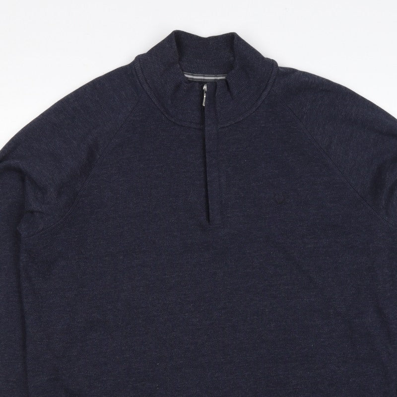 Lincoln Men's Blue M 1/4 Zip Mock Neck Cotton Blend Sweatshirt