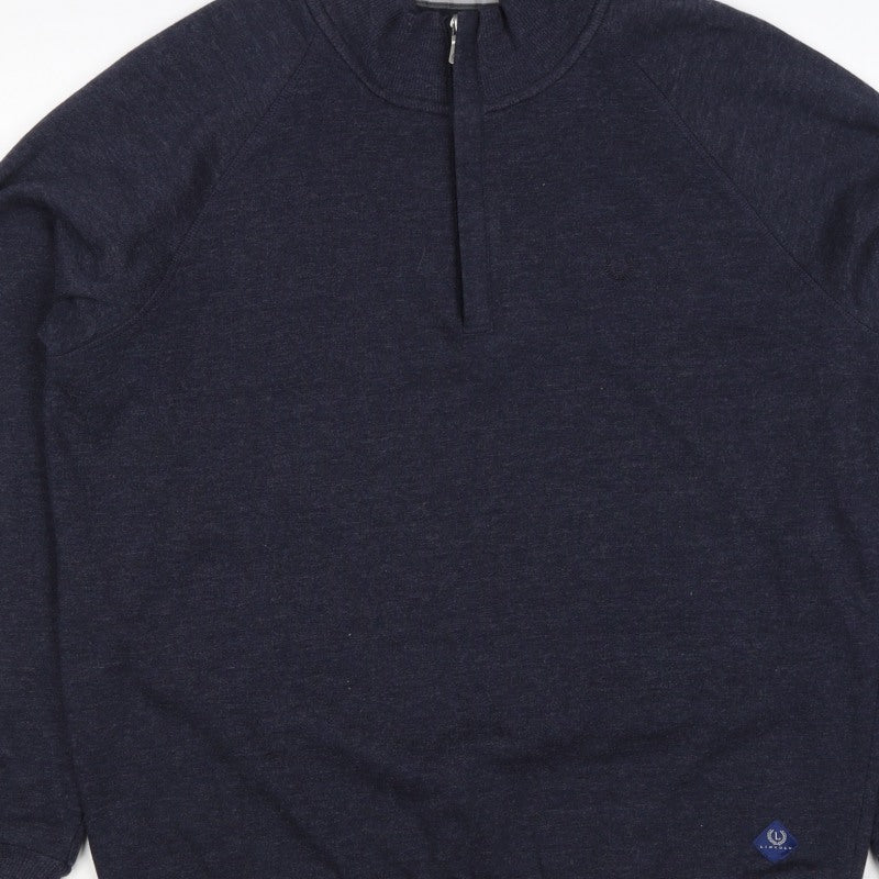 Lincoln Men's Blue M 1/4 Zip Mock Neck Cotton Blend Sweatshirt