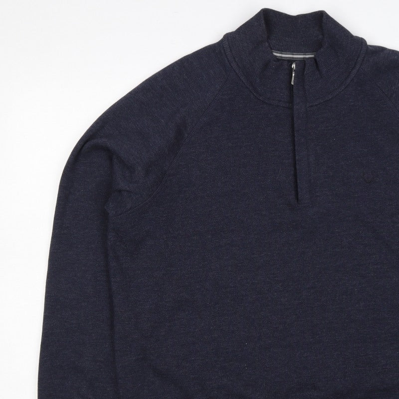 Lincoln Men's Blue M 1/4 Zip Mock Neck Cotton Blend Sweatshirt
