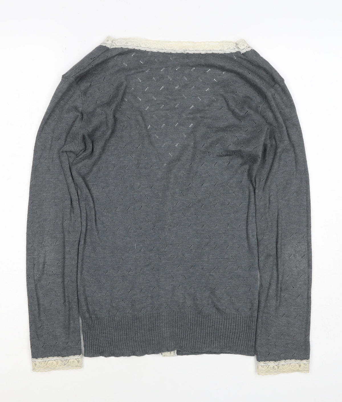 Palace London Women’s Grey S Lace Trim V-Neck Button Cardigan