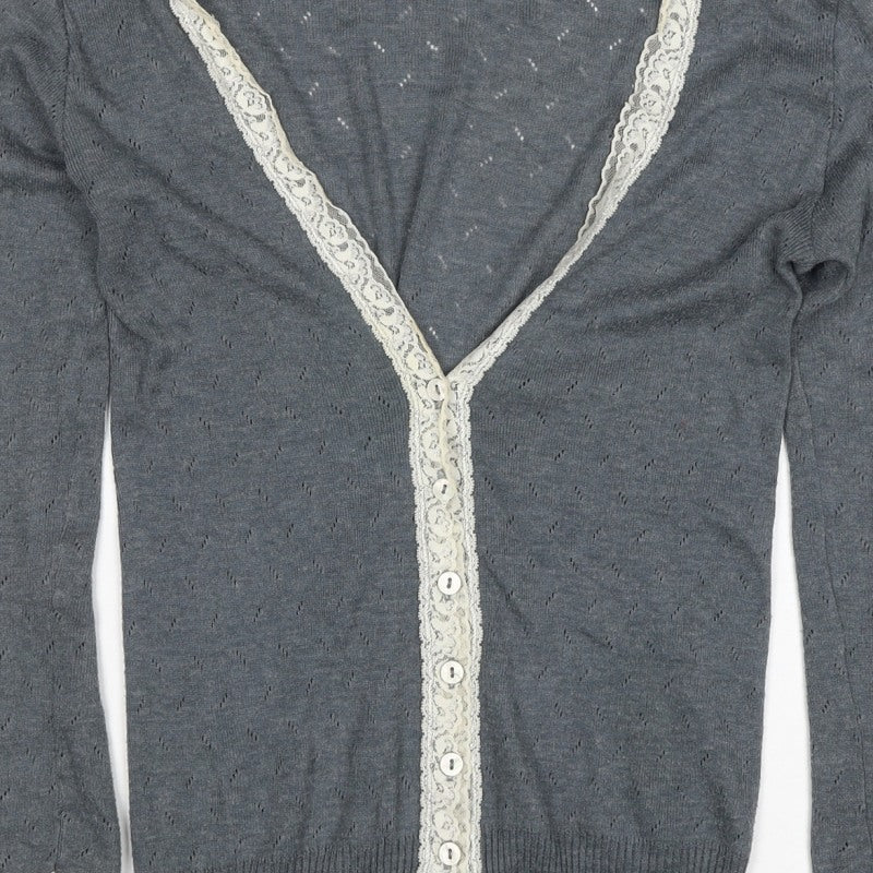 Palace London Women’s Grey S Lace Trim V-Neck Button Cardigan