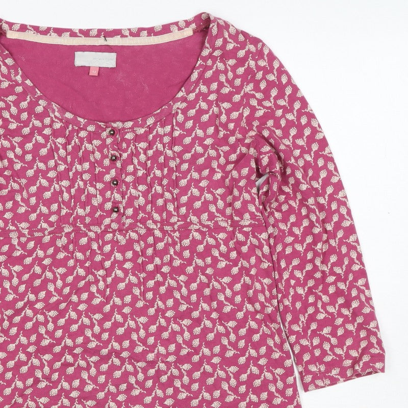 John Lewis Women Pink Floral Cotton Tunic Blouse Size 12 Long Sleeve