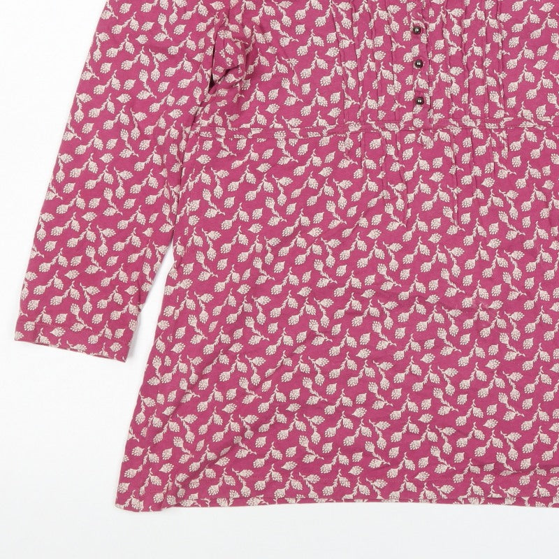 John Lewis Women Pink Floral Cotton Tunic Blouse Size 12 Long Sleeve