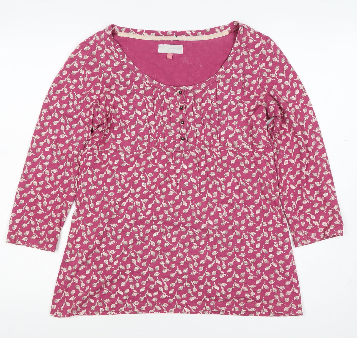 John Lewis Women Pink Floral Cotton Tunic Blouse Size 12 Long Sleeve