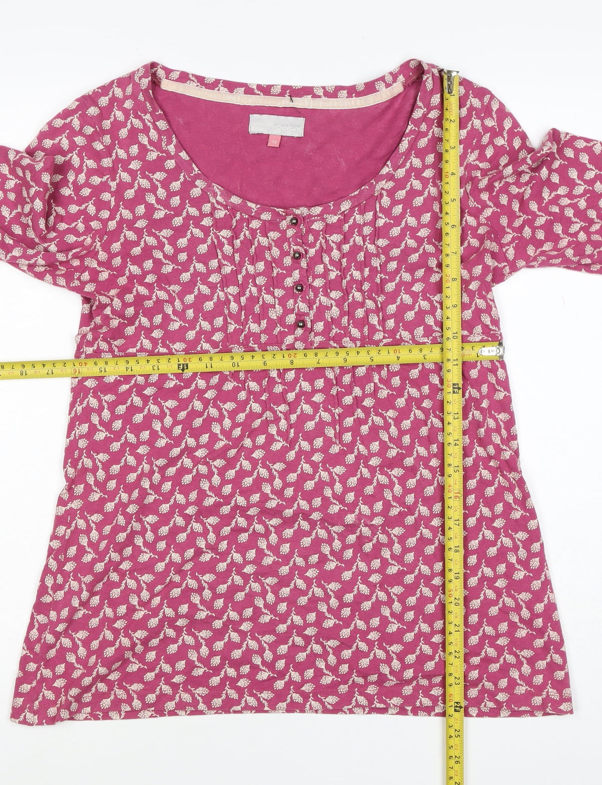 John Lewis Women Pink Floral Cotton Tunic Blouse Size 12 Long Sleeve
