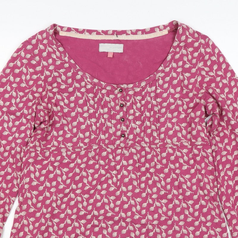 John Lewis Women Pink Floral Cotton Tunic Blouse Size 12 Long Sleeve