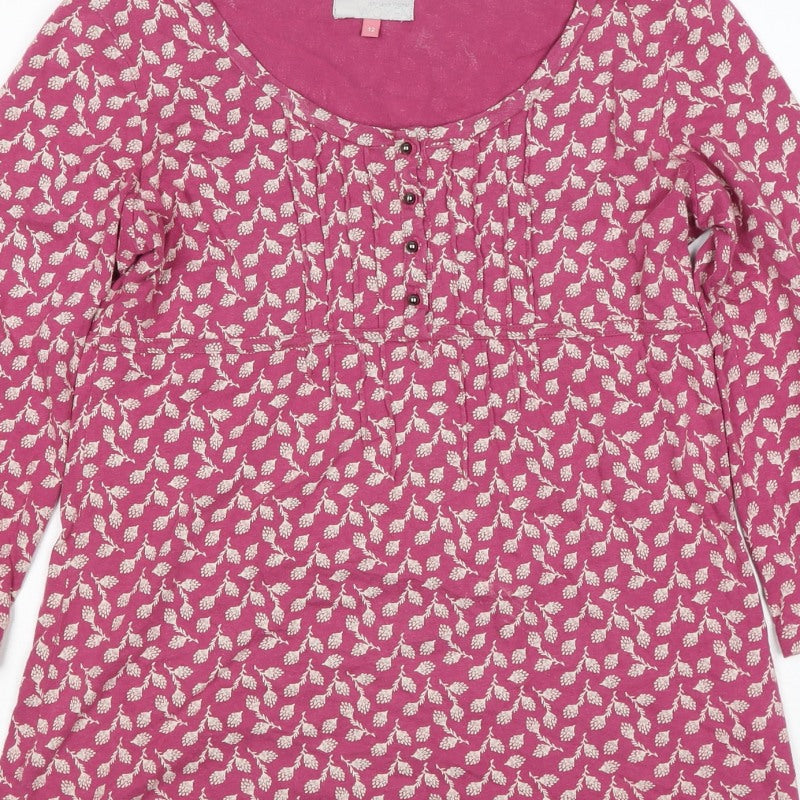 John Lewis Women Pink Floral Cotton Tunic Blouse Size 12 Long Sleeve