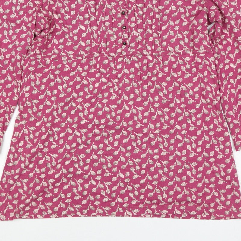 John Lewis Women Pink Floral Cotton Tunic Blouse Size 12 Long Sleeve