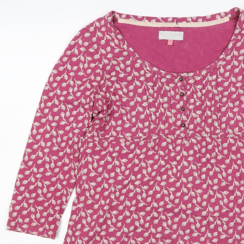 John Lewis Women Pink Floral Cotton Tunic Blouse Size 12 Long Sleeve