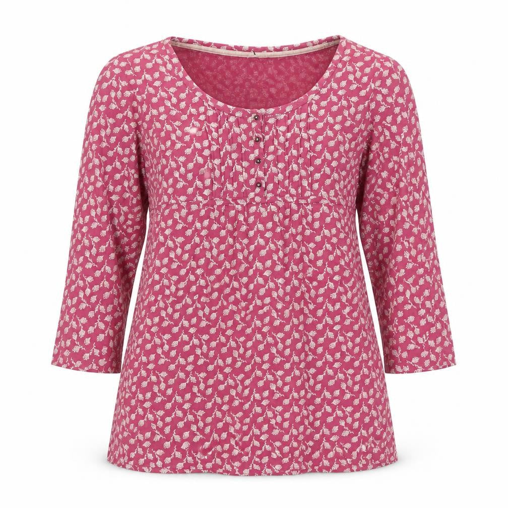 John Lewis Women Pink Floral Cotton Tunic Blouse Size 12 Long Sleeve
