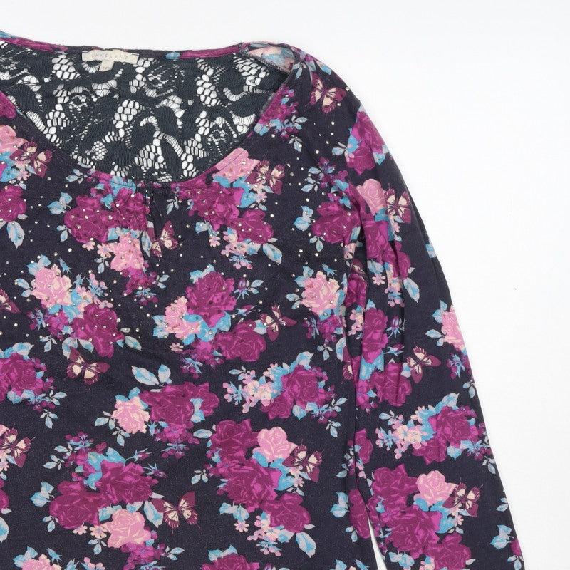 Lakeland Women’s Black Floral Lace Studded Long Sleeve Blouse M