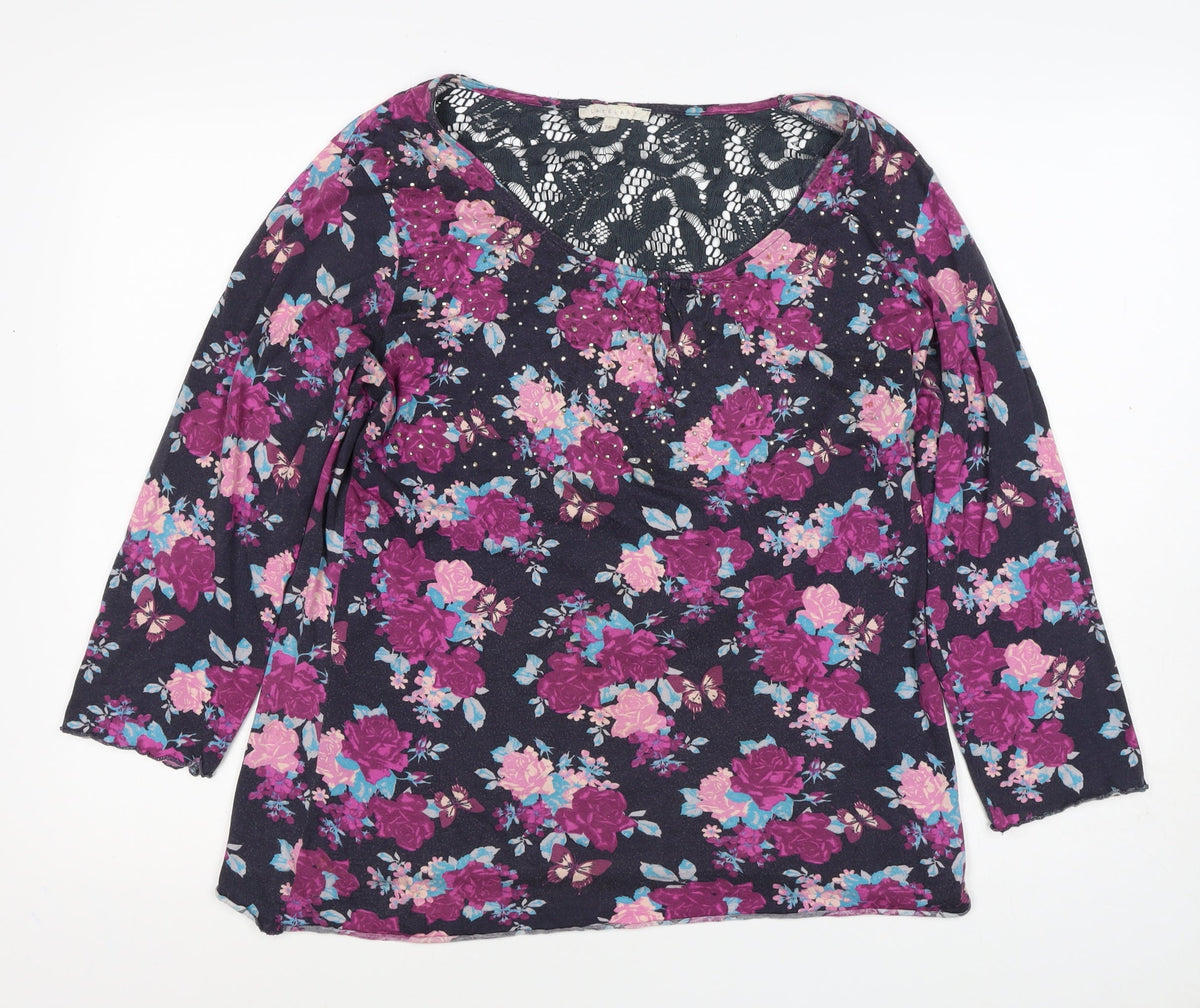 Lakeland Women’s Black Floral Lace Studded Long Sleeve Blouse M