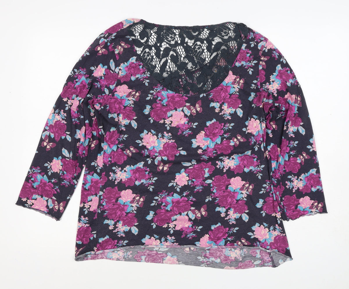 Lakeland Women’s Black Floral Lace Studded Long Sleeve Blouse M