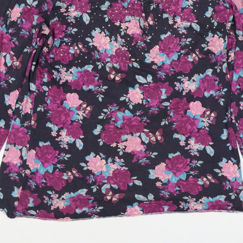 Lakeland Women’s Black Floral Lace Studded Long Sleeve Blouse M