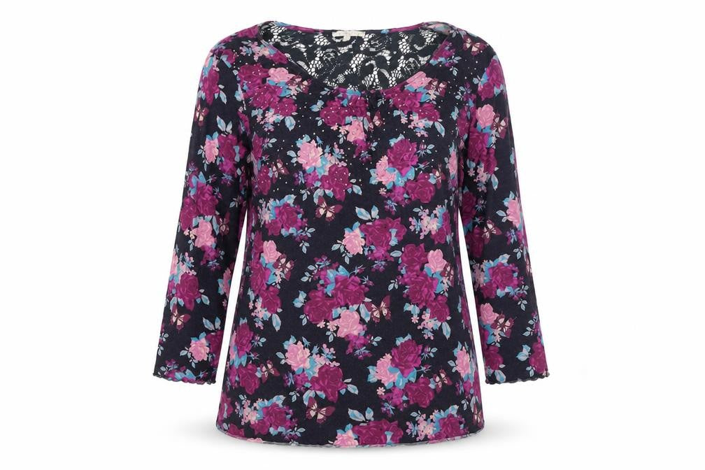 Lakeland Women’s Black Floral Lace Studded Long Sleeve Blouse M