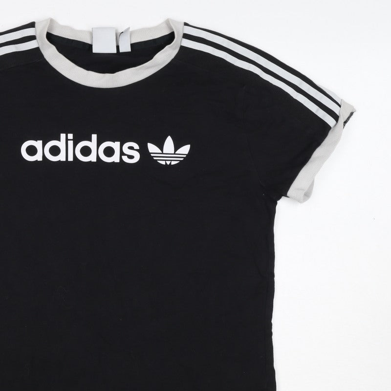 adidas Women’s Black S Ringer T-Shirt 3 Stripe Logo Slim Fit