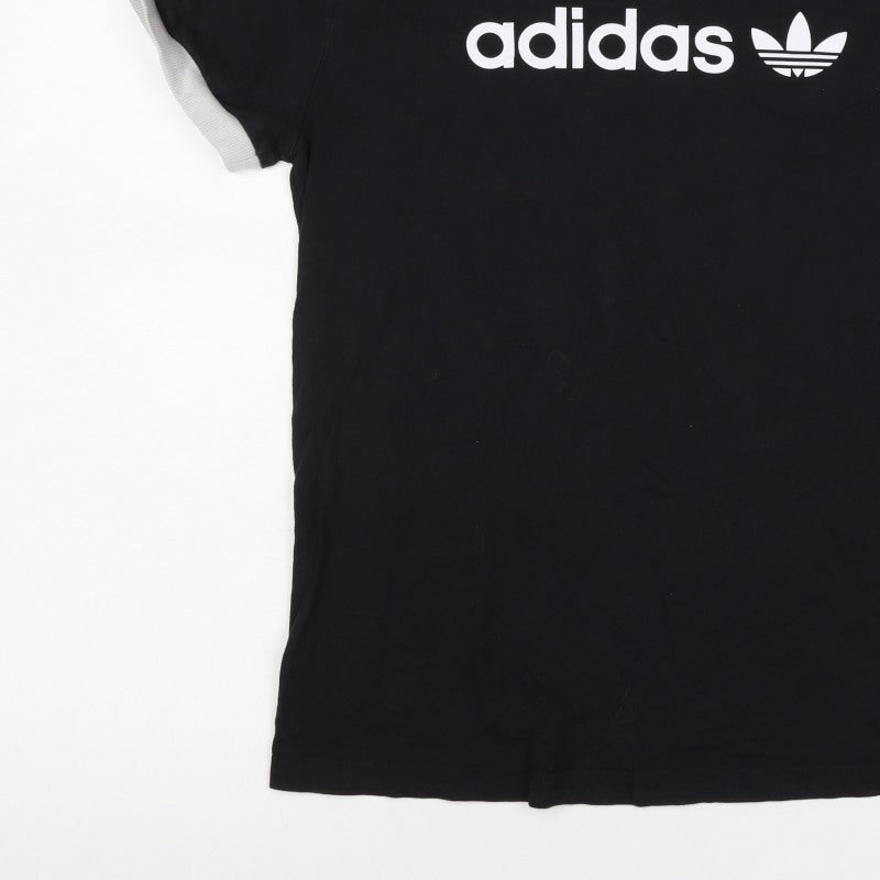 adidas Women’s Black S Ringer T-Shirt 3 Stripe Logo Slim Fit