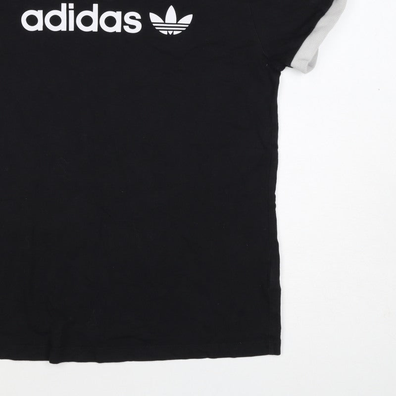 adidas Women’s Black S Ringer T-Shirt 3 Stripe Logo Slim Fit