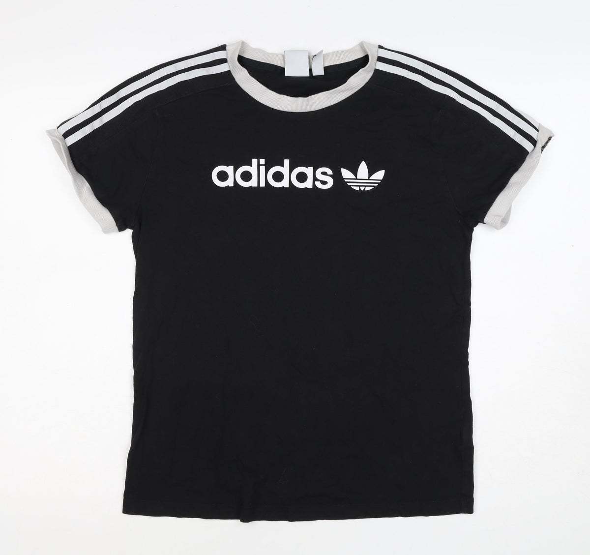 adidas Women’s Black S Ringer T-Shirt 3 Stripe Logo Slim Fit