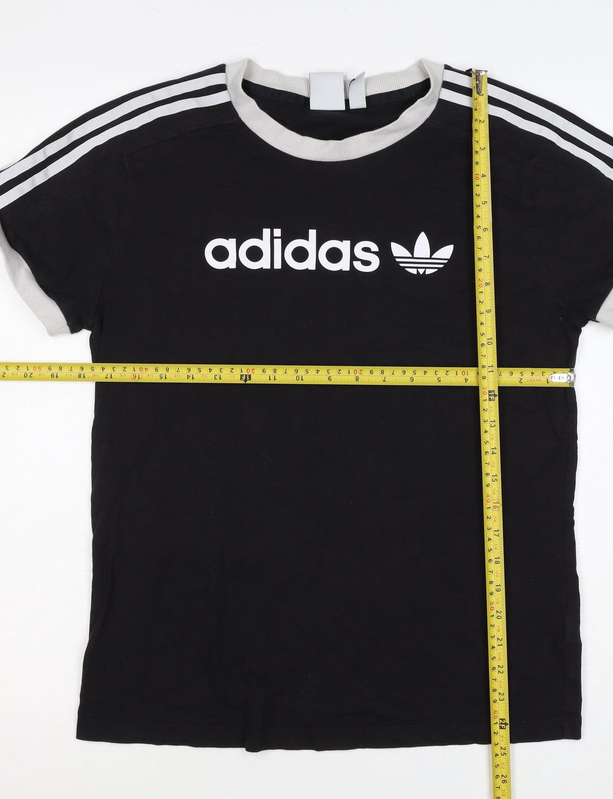 adidas Women’s Black S Ringer T-Shirt 3 Stripe Logo Slim Fit