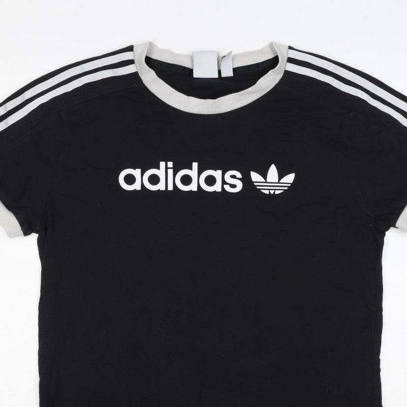 adidas Women’s Black S Ringer T-Shirt 3 Stripe Logo Slim Fit