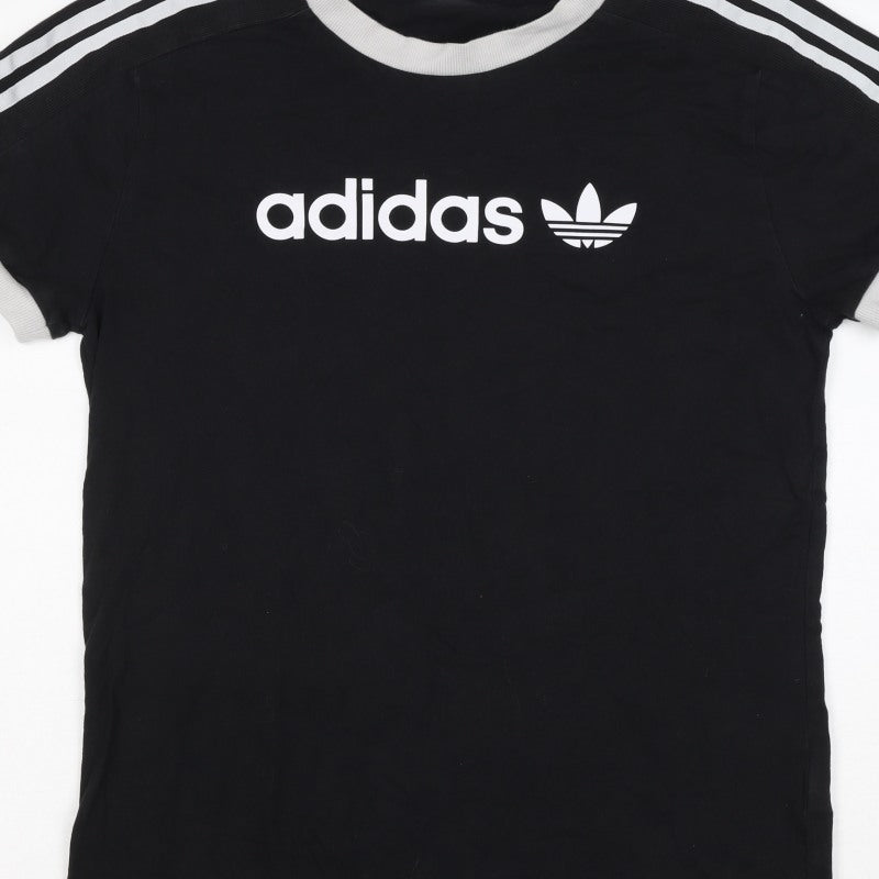 adidas Women’s Black S Ringer T-Shirt 3 Stripe Logo Slim Fit