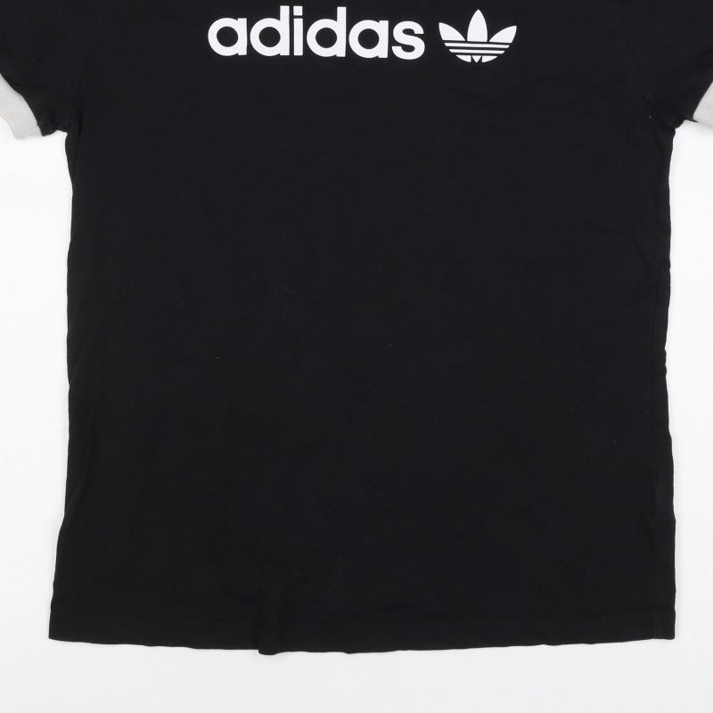 adidas Women’s Black S Ringer T-Shirt 3 Stripe Logo Slim Fit