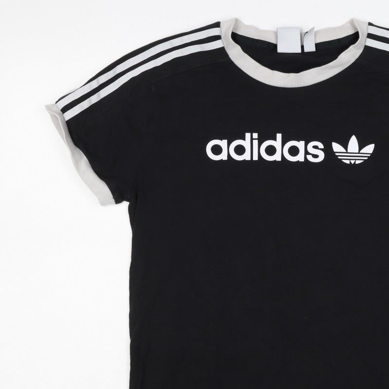 adidas Women’s Black S Ringer T-Shirt 3 Stripe Logo Slim Fit