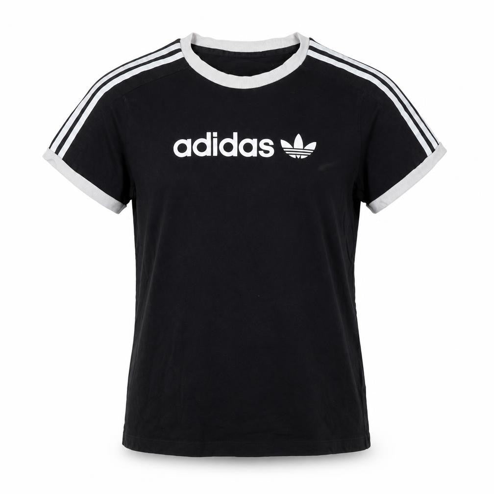 adidas Women’s Black S Ringer T-Shirt 3 Stripe Logo Slim Fit