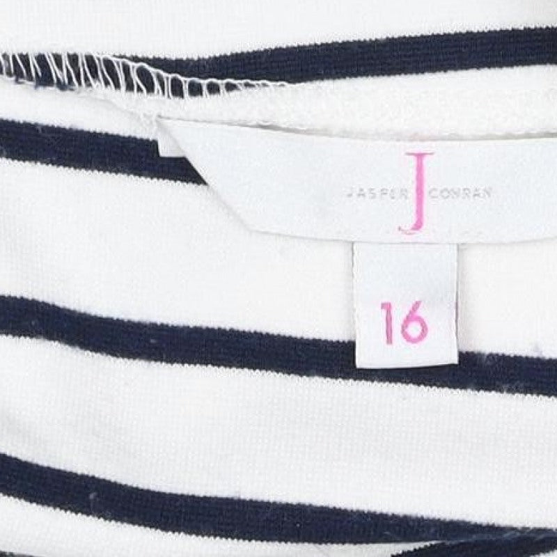 J by Jasper Conran Women White Navy Stripe Kimono Tie Blouse UK 16