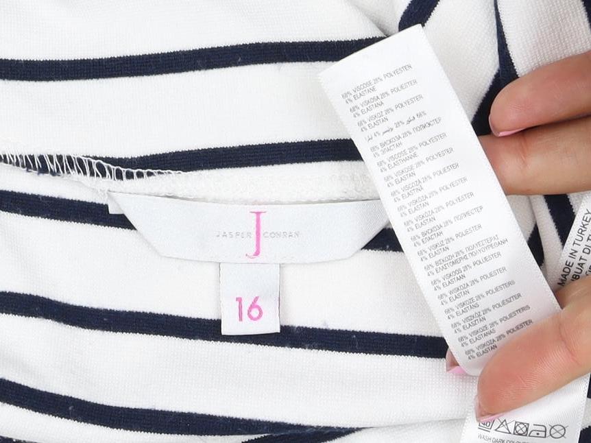 J by Jasper Conran Women White Navy Stripe Kimono Tie Blouse UK 16